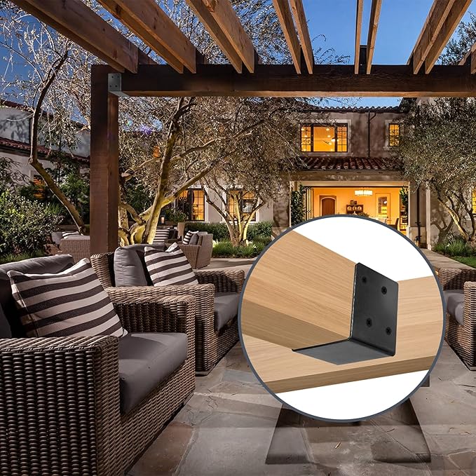4 Pcs Deck Railing Brackets Connectors for 4"x4", 4"x6" Railing Wood Post, Heavy Duty Mounting Joist Hanger Brackets with Screws, Black