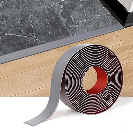 Floor Transition Strip Vinyl Self Adhesive Threshold Strip Carpet Edge Wood to Tile Laminate Flooring Gaps and Doorway Floor Cover Flat Divider Peel and Stick Trim (Gray, 5cm, 6.6FT)