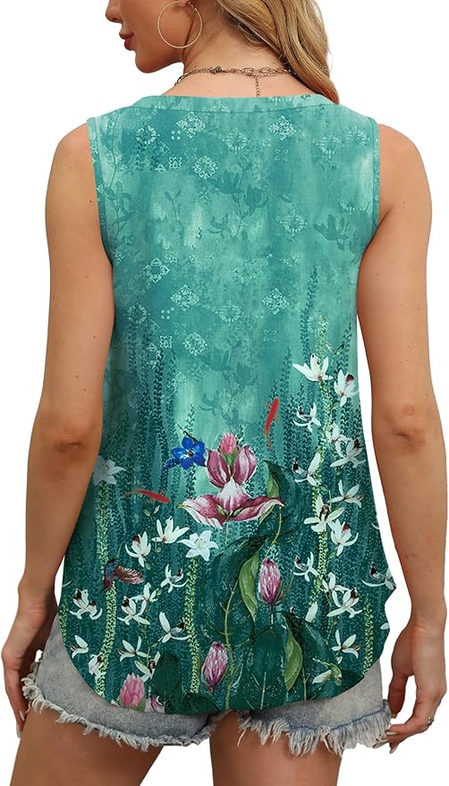 OFEEFAN Womens Tank Tops V Neck Sleeveless Flowy Loose Fit Basic Casual Summer Tops
