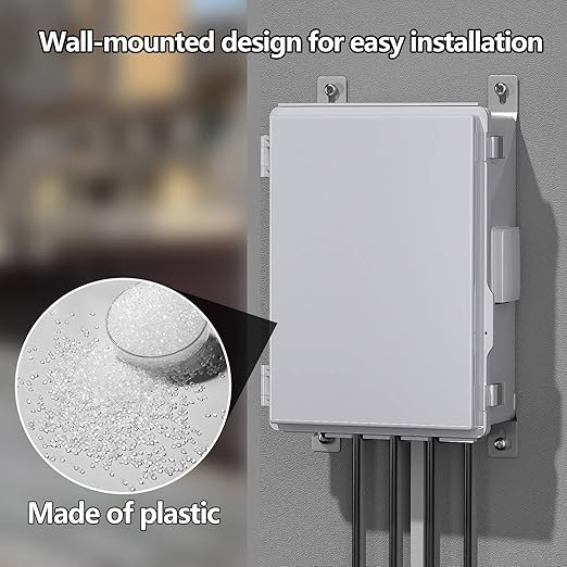Electrical Junction Box, Ventilated Design, Cable Grommets, Indoor/Outdoor Use with Mounting Panel & Hinged Cover. Waterproof IP 65. (Grey Cover, 15"x11"x5.1")