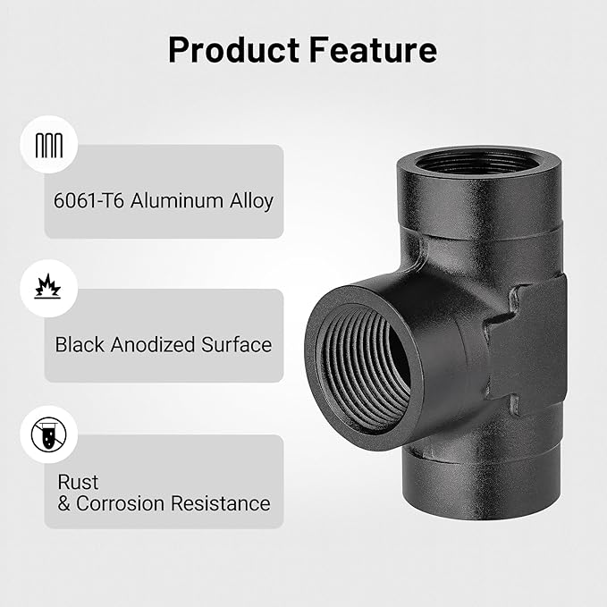 EVIL ENERGY 3/4 NPT Female Tee Fitting Adapter T Union Aluminum Black