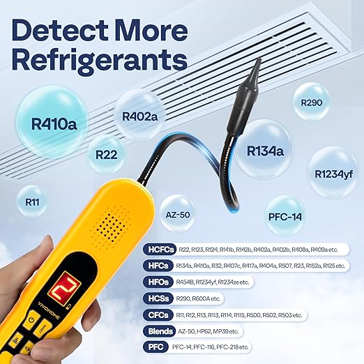 VIVOHOME HVAC Refrigerant Freon Leak Detector, Battery Powered, AC Sniffer Leak Detector for R134a R410a R1234yf R454B R32 CFCs HCFCs HFCs HFOs HCs, Max Sensitivity up to 0.1oz./yr