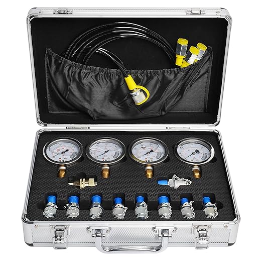Hydraulic Pressure Gauge Test Set for Excavator, Pressure Tester Coupling Kit with 4 Gauges (1500PSI, 3500PSI, 6000PSI, 9000PSI)