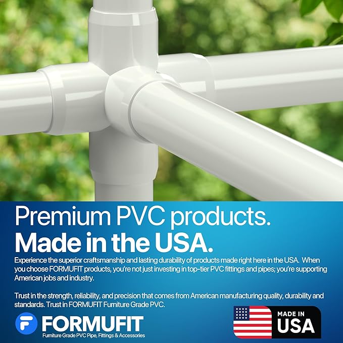 FORMUFIT 1-1/2" 5-Way PVC Cross Furniture Grade Fitting in White, 1.9" Actual ID, (Pack of 4), Made in USA, UV-Resistant, Impact-Proof, Add Internal Structure Support with PVC Pipe - F1125WC-WH-4