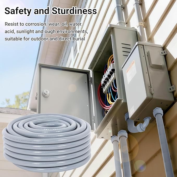 3/4 Inch 100FT Liquid Tight Conduit Kit, Flexible Non Metallic Electrical Conduit, with 5 Straight and 5 Angle Fittings, Suitable for Outdoor Lighting