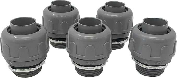 Sealproof 1-Inch Non-metallic Liquid Tight Straight Electrical Conduit Connector Fitting, UL Listed, 1" Dia, 5-Pack