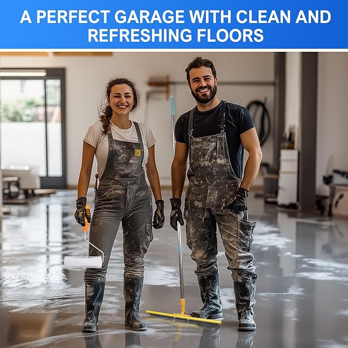 Upgraded Self-Levelling Cement Tool Kit - Floor Construction Roller Spike Shoes - Garage Flooring Concrete Tools with Adjustable Threaded Pole - Self-Leveling Rake - Spiked Roller