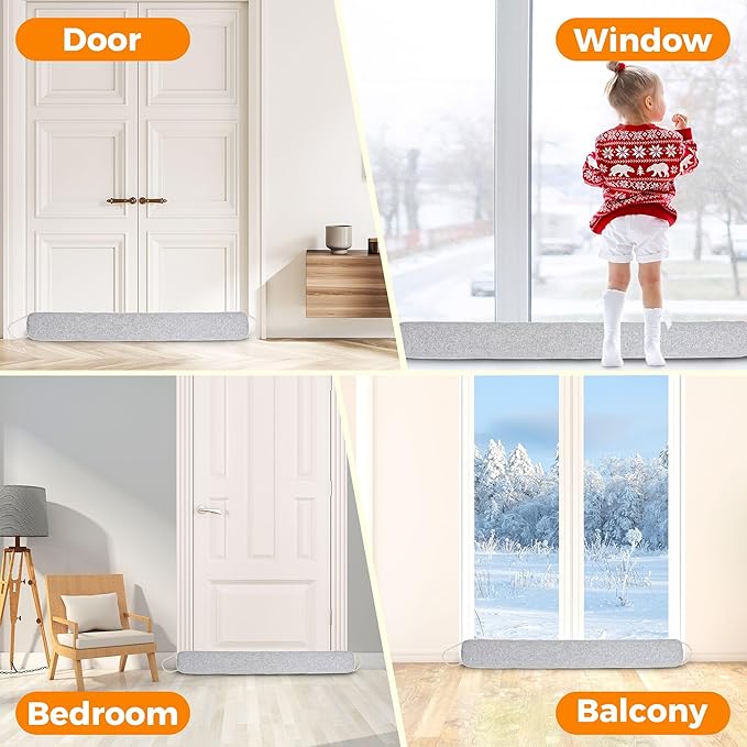 TORRAMI Under Door Draft Stoppers 30 Inch, Heavy Triangle Stop Draft Block Cold Air/Wind/Breeze Noise Blocker Door Sweeps Weather Stripping Bottom Seal Light Gray
