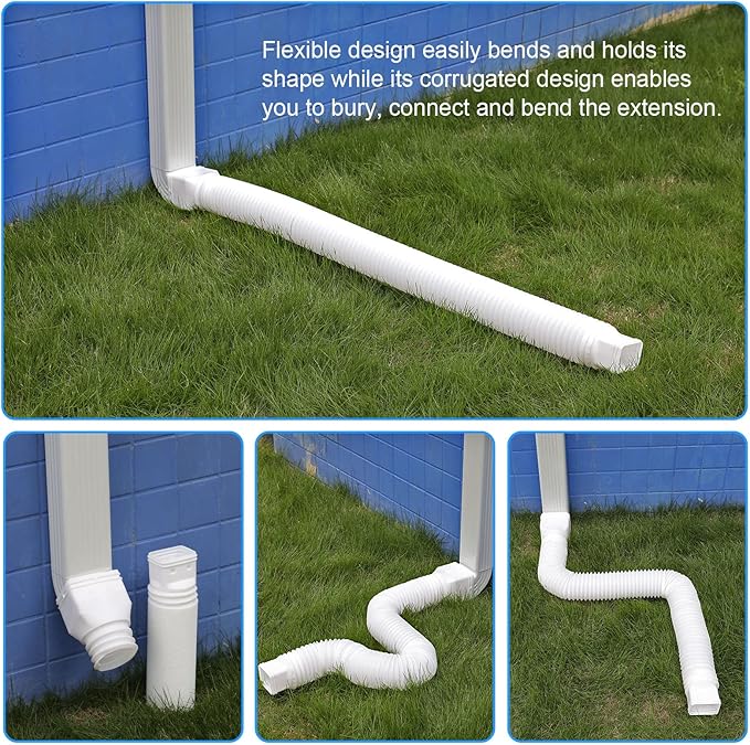 White 1-Pack Rain Gutter Downspout Extensions Flexible, Drain Downspout Extender,Down Spout Drain Extender, Gutter Connector Rainwater Drainage,Extendable from 21 to 68 Inches