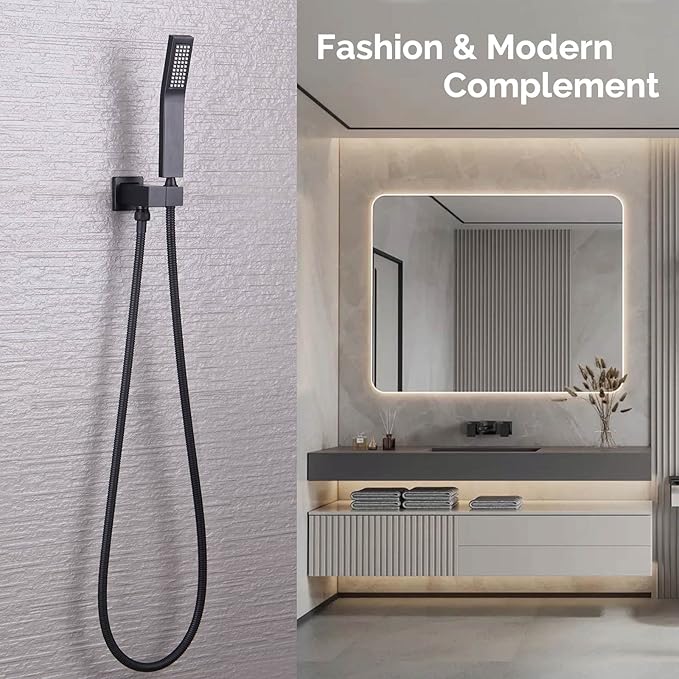 Wall Union with Hand Shower Holder, Angle Simple Brass Wall Mounted Supply Elbow with Adjustable Shower Wand Bracket Matte Black