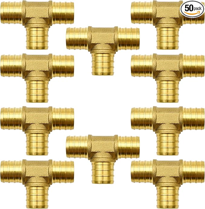 10 Pack 3/4" PEX Fittings, Brass Tee Fittings, for PEX Tubing Pipe