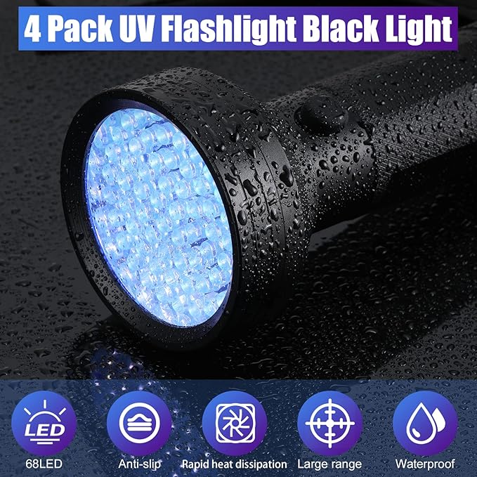 5 Pieces Auto Air Conditioner Leak Detector Tool Air Condition UV Oil Dye Leak Detection kit 68 LED Flashlight with 4 UV Protective Glasses for Car Air Conditioning Leak Test