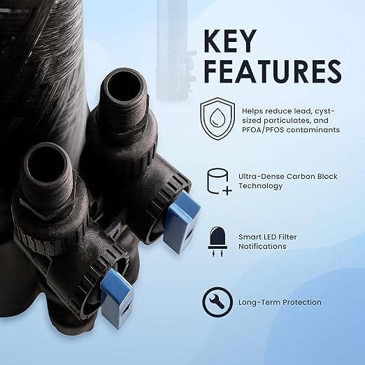 LiquaGen Whole House Water Filter System with Salt-Free Conditioner, Lead & PFOA/PFOS Reduction, 0.5-Micron Filtration, High-Flow, Improves Taste & Protects Plumbing