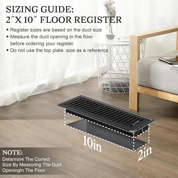 12 PCS Floor Vents Floor Registers 2x10 inch, Heavy Duty Metal Heat Air Vent Covers 2 X 10 with Rust Proof Finish for Home Office Wall Floor Registers Grilles & Vents (12, Black, 2x10 Inches)