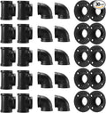 1" Black Pipe Fitting, 30 Pack 1" Black Floor Flange/Elbow/Tee Combo for Industrial vintage style, Flanges/Elbow/Tee with Threaded Hole for DIY Project/Furniture/Shelving(30, Black 1")