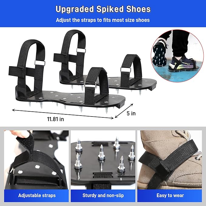 Self Leveling Cement Tool Kit- Epoxy Floor Tool Kit Includes Self-Leveling Rake, 2 Spiked Roller, 2 Flooring Construction Painter Roller, 16“-63” Telescopic Poles, Epoxy Spike Shoes and Gloves