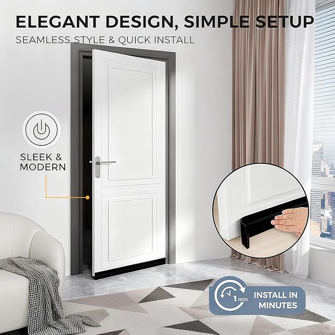 2 Pack Door Draft Stopper for Bottom of Door, 39" Silicone Weather Stripping Door Seal Strip, Self Adhesive Door Sweep Noise and Dust Blocker, Energy Saving Under Door Draft Blocker for Home & Garage