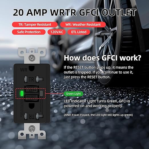 Joinfworld Outdoor Electrical Outlet Box with 20 Amp WRTR GFCI Receptacle and Switch ETL Listed Weatherproof GFCI Outlet Box with 3R Enclosure Rainproof Cover