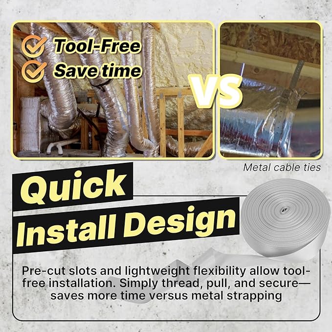 Heavy Duty Duct Strap – 1.95 in x 49 ft Grey Nylon Strapping for HVAC Duct, Durable Wrap Support Band for Building & Home Improvement