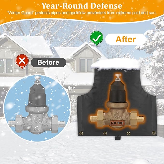 Backflow Preventer Insulated Cover (5°F) for Winter Freeze Protection, 14"W x 13"H Thickened Pressure Reducing Value & Well Pump Cover, Outdoor Waterproof Insulation Pouch for Sprinkler Valve, Black