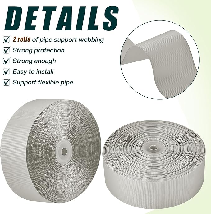Frienda 2 Rolls Duct Strap Duct Support Webbing Wide Webbing Strap Support Belt Heavy Duty(200 ft X 1.97 Inch,Silver Gray)