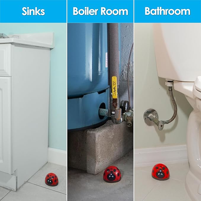 Water Leak Bug Monitoring Sensor with Alarm 6 Pack - Electronic Flood Detector for Kitchen & Basement- Detects as Little as 1/32" of Liquid - Overflow Alert Beeps Loudly - XMAS Gift for New Homeowners