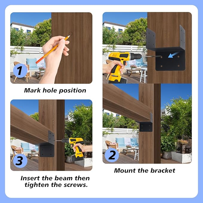 4 Pcs Joist Anchor Connector Fit 6"x 6"Post,Roof Tie Header Hanger Joint Post Cap,Truss to Beam Connector Roof Tie Header Hanger for Outdoor House Carport Shed ,Pergola or Light Steel Frame