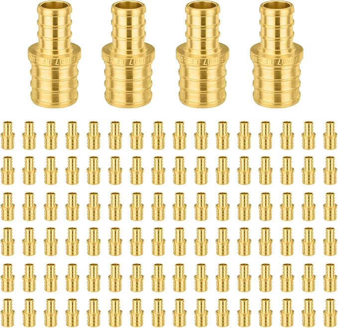 300-Pack Foskan 1/2" x 3/4" PEX Straight Reducing Coupling,Brass Crimp Fittings for PEX Tubing Pipe