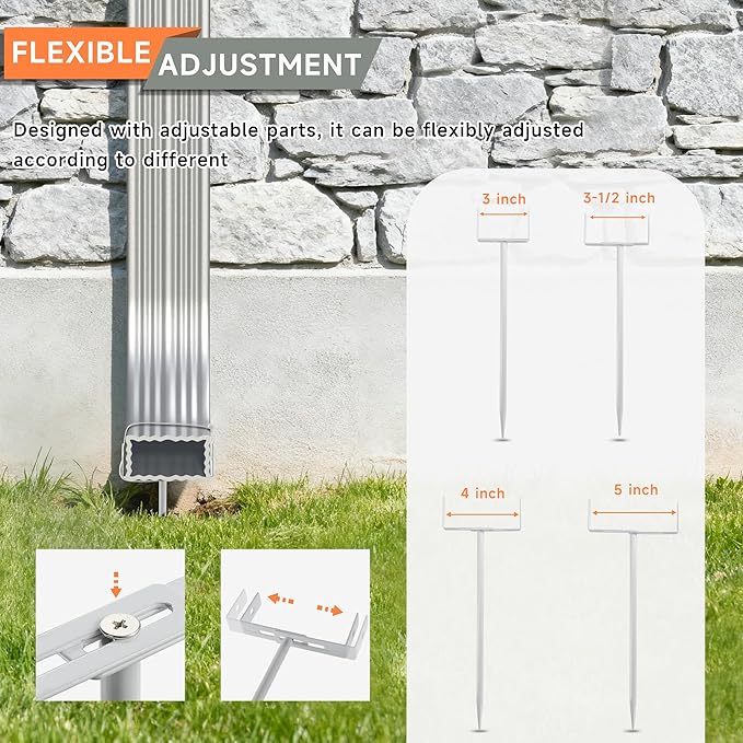 White Rainwater Downspout Bracket with Strap, Adjustable Heavy-Duty Galvanized Iron Downspout Bracket, Rust-Proof Anchor for Pipe Support, for Lawn,Yard & Industrial Use(2 Pcs, A Sytle-30cm)