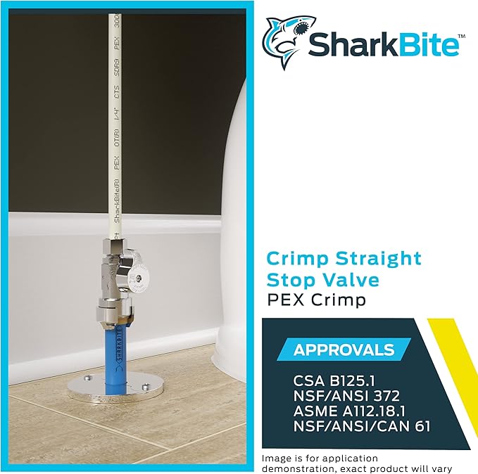 SharkBite 1/2 Inch Crimp Multi-Turn Straight Stop, Brass Plumbing Fitting, PEX Pipe, PE-RT, 23063LF
