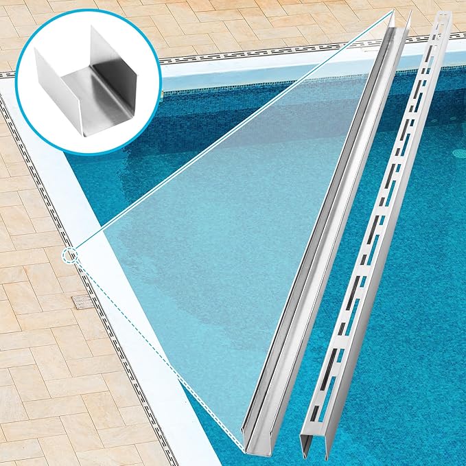 4 Pcs Pool Deck Drain 1.25-inch W x 4-feet L, Silver Outdoor Deck Drainage System 304 Stainless Steel with Coupling, Channel Drain for Integrated Grate/Concrete/Paver/Patios/Walkways