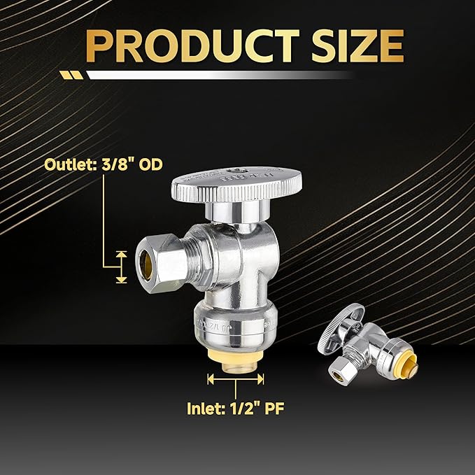 30-Pack Foskan Push Fit Angle Stop Valve,1/4 Turn Shut off Valve 1/2" Push Fit x 3/8" OD,Chrome Plated Brass