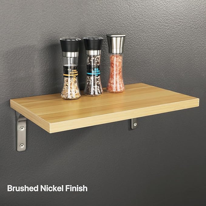 SAYAYO Heavy Duty Floating Shelf Brackets 8 Inch x 6 Inch, Stainless Steel Wall Shelf Brackets & Supports Brushed Nickel L Bracket, Angle Bracket Corner Brace for Wood, 4Pcs