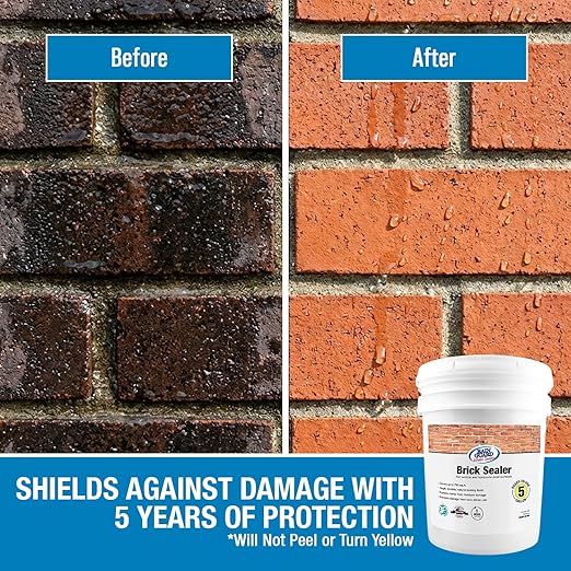 Rainguard Water Sealers Brick Sealer, Penetrating Protection Against Rain and Moisture Damage, for All Brick and Mortar Surfaces, Silane/Siloxane Waterproofer, Natural Finish, Ready to Use, 5 Gallons