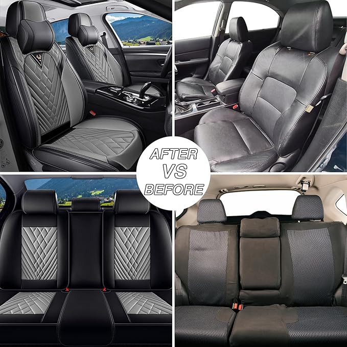 Car Seat Covers for Jaguar E-PACE 2018-2024,Breathable Nappa Leather Car Seat Protector,Full Seat Cover with Pillow Automotive Seat Cushion with Airbag Compatible(5 Seats,Black-Gray)
