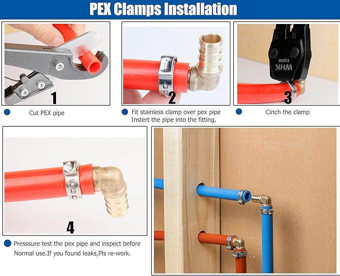 WHK 162 PACKS 1/2 Inch PEX Pipe Bend Support Bracket 1/2" Inch Pex Clamps Half Clamps J clips for PEX pipe Tubing Fix,Crimp,Supporting and Lock Mount.