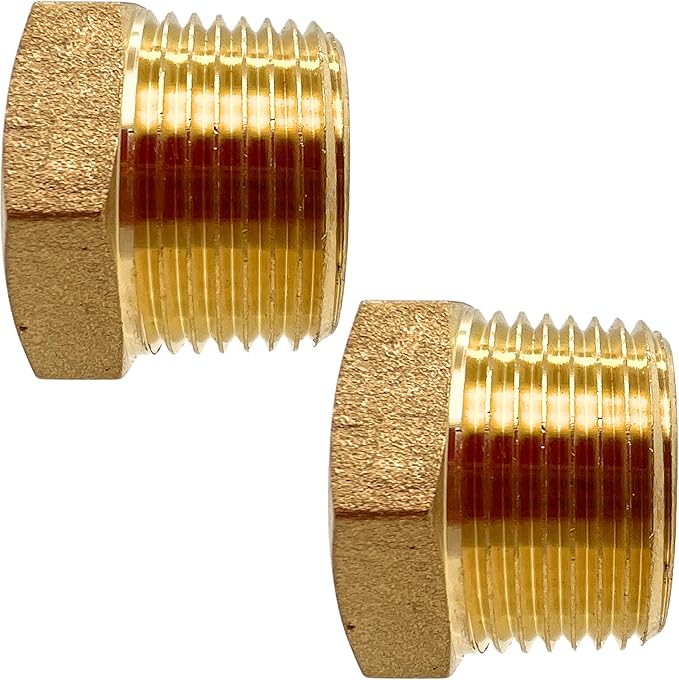 2 Pack Brass Pipe Plug 3/4" NPT Male Outer Hex Head Socket Plug Fitting for Plumbing by CX WONDERLAND