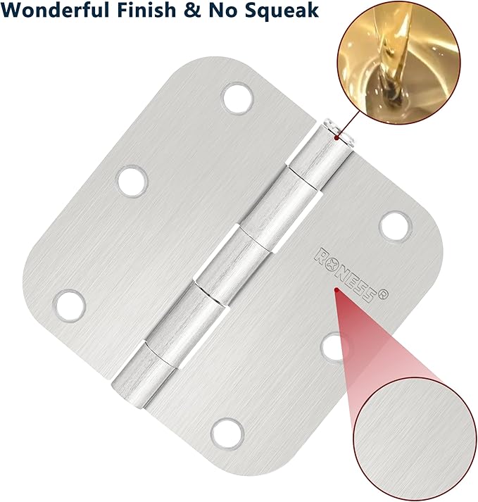 24 Pack Brushed Nickel Door Hinges 3.5 Inch, 5/8" Radius Rounded, Standard Residential for Doors 3 ½",Sturdy Hinges, Interior Hinges