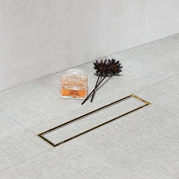 SaniteModar Linear Shower Drain, Gold Shower Drain 12 inch with 2 in 1 Tile Insert Panel, with Hair Strainer and Leveling Feet