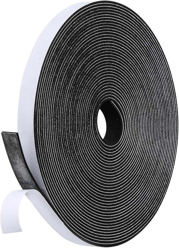 Weather Stripping Door Seal Strip(1/2 Inch X 1/16 Inch X 32Feet), Strong Adhesive, Lightproof, Soundproof, Weatherproof Foam Tape Insulation for Sliding Door, Front Door Frame, Windows- Black
