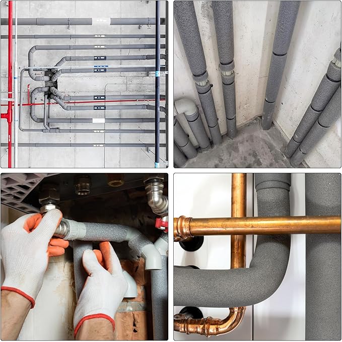 MECCANIXITY 4pcs Pipe Insulation Foam Tube Pipe Lagging 15mm(9/16 Inch) ID 25mm OD 3ft Freeze Protection for Copper Pipe, White