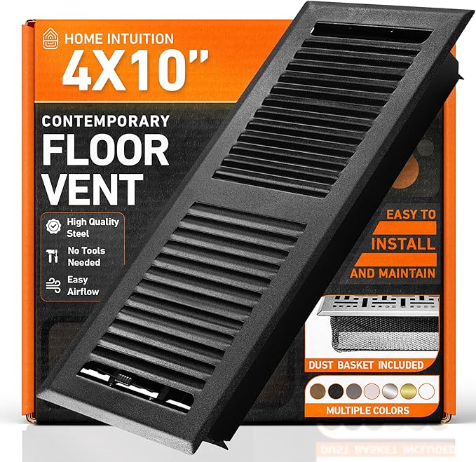 4X10 Floor Vent Covers Floor Register with Mesh Cover Trap, Heat and Air, Walkable Metal Floor Vent for HVAC Duct, Contemporary, Matte Black