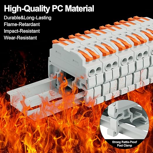 5Pcs DIN Terminal Blocks, 2 Conductor Compact Wire Conductor Splicing Connectors, KV223 Lever Wire Connectors for AWG 28-12, 600V 32A