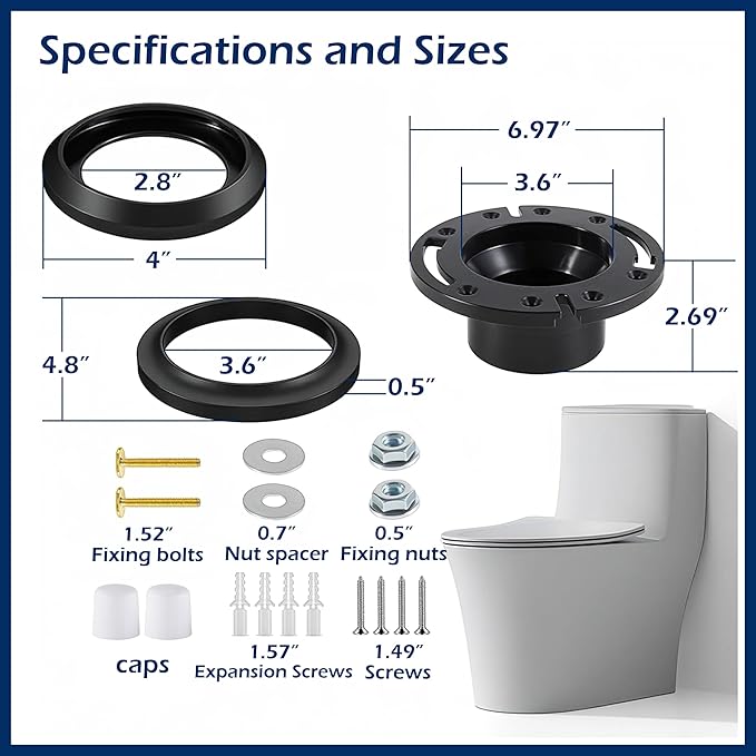 RV Toilet Seal and 3 Inch Floor Flange Kit for Dometic 300 310 320 Series, Replaces 385345892 385311652 385311658, RV Toilet Base and Flush Gasket Set with Hardware