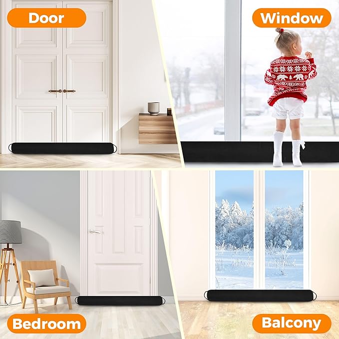 TORRAMI Under Door Draft Stoppers 38 Inch, Heavy Triangle Stop Draft Block Cold Air/Wind/Breeze Noise Blocker Door Sweeps Weather Stripping Bottom Seal Black