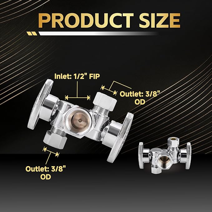 20-Pack Foskan Dual Turn Angle Stop Valve with 2 Shut Off Valve/Handles, 1/2" FIP x 3/8" OD x 3/8" OD,Chrome Plated Brass