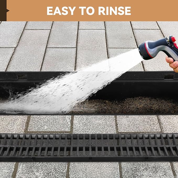 4 Pack Trench Drain System, Channel Drain with Plastic Grate, Driveway Drainage Channel Systems,Channel Drain Pipe Outdoor Trench Drainage System,5.9X7.5X39 Inch