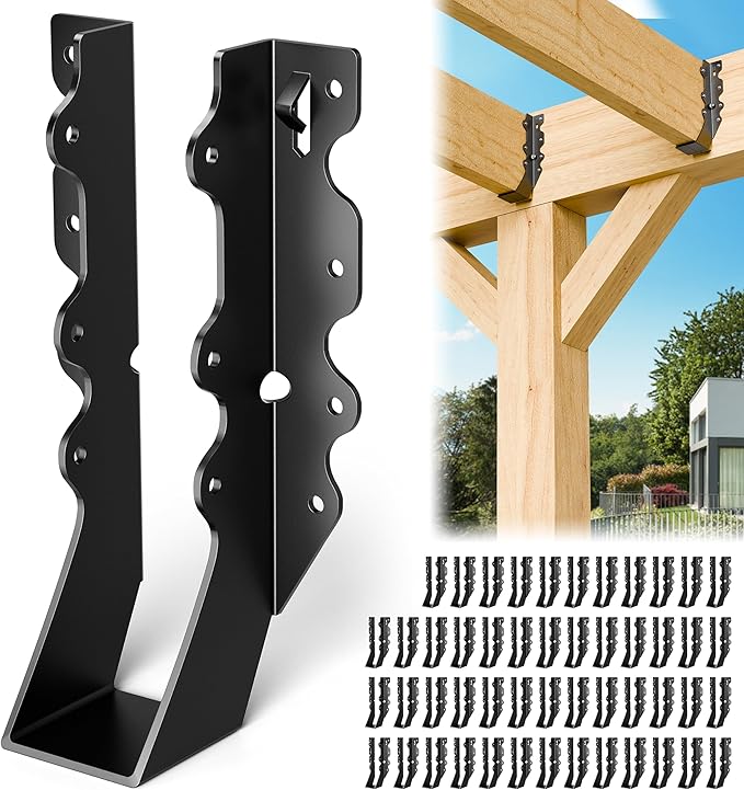 50 Pcs Black 2x8 Joist Hanger,LU28 18 Gauge Double Shear Face Mount Joist Hanger,Hurricane Ties for Rafters Tie Brackets Great for Floor Deck and Ceiling Joists