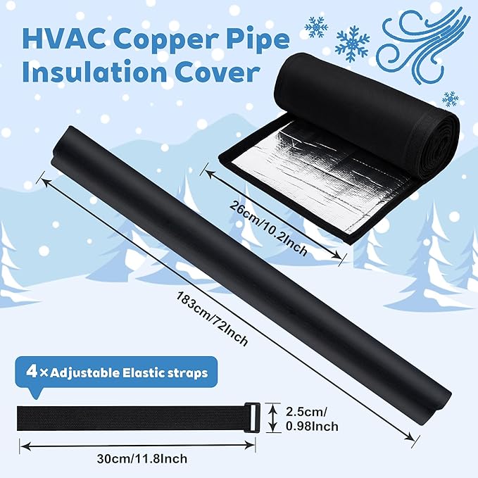 3 Layers HVAC Copper Pipe Insulation Cover 600D Oxford AC Copper Line Insulation Sleeve Wrap 4 Adjustable Straps for Central Air Conditioning Pipes Wires Cables Water Pipes，72x10.2Inch