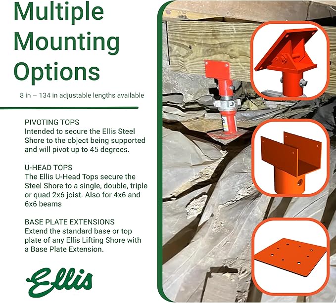 Ellis Manufacturing Light-Duty Steel Lifting Shore – Adjustable Foundation Support Jack for Floor Leveling, Beams, Concrete, and Basement – 18,000 lb Safe Load Capacity – 14"-22" Adjustment